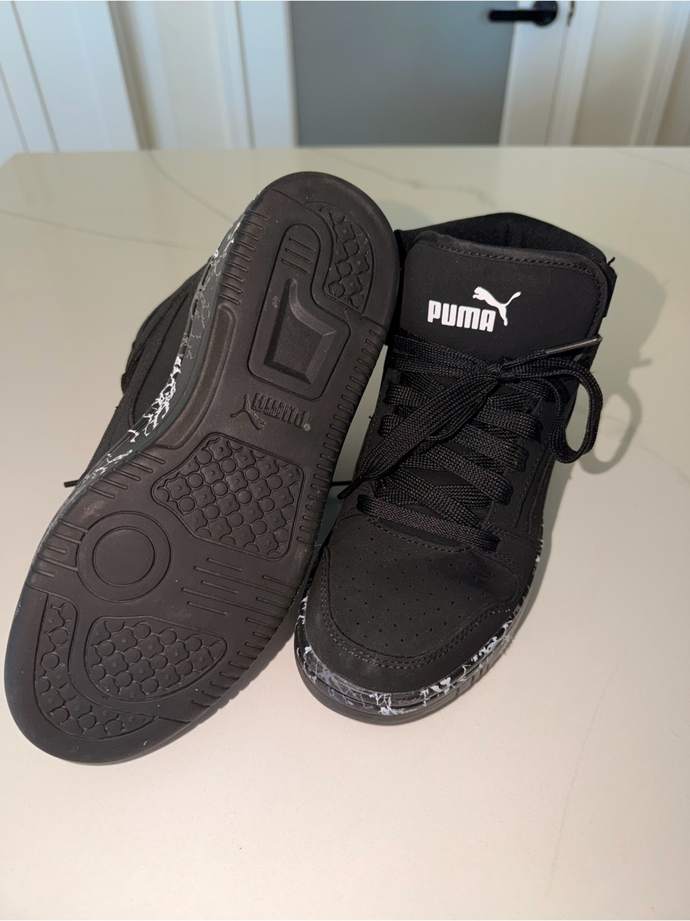 Puma Kids Black High-Top Sneakers with White Accent